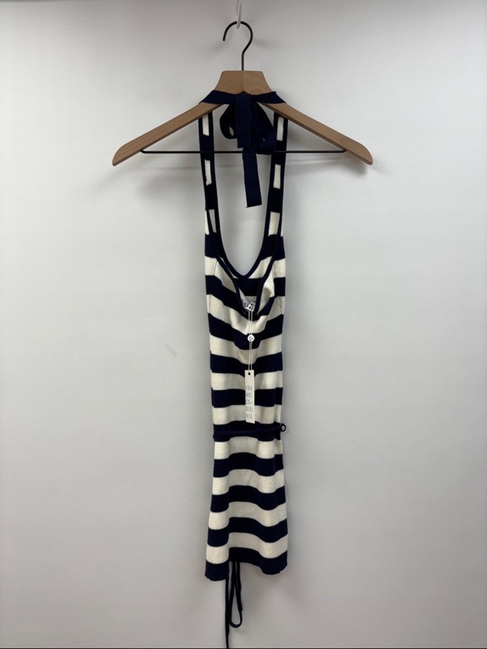 NWT Frankies Bikinis Dolly Striped Stretchy Rib Knit Halter Mini Dress Navy XS - Picture 7 of 11